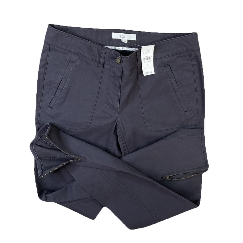 Ann Taylor Loft Womens Chino Pants Sz 2 Dark Gray Stretch Zip Cuffs Low Rise NWT